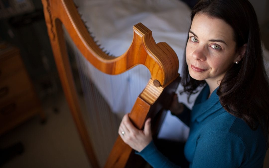 Jennifer Hollis with her harp