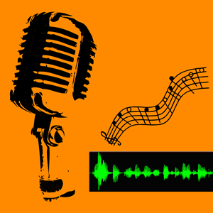 microphone music notes and a sound waveform as an icon