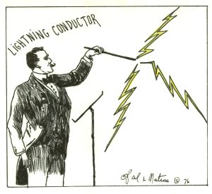 orchestra conductor conducting lightning branch with the caption: lightning conductor